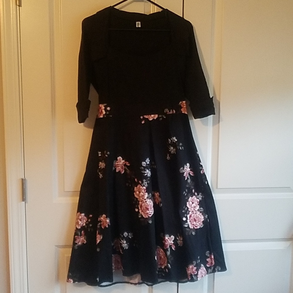 Black floral vintage style dress